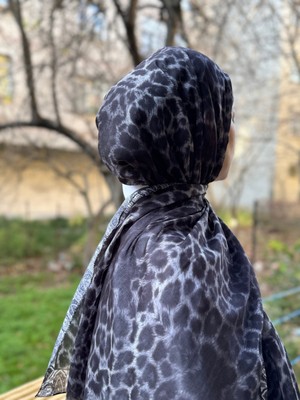 Shalby Etnik Leopar Desenli Soft Pamuklu Şal Füme