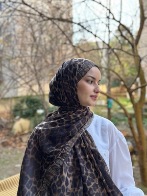 Shalby Etnik Leopar Desenli Soft Pamuklu Şal Kahve