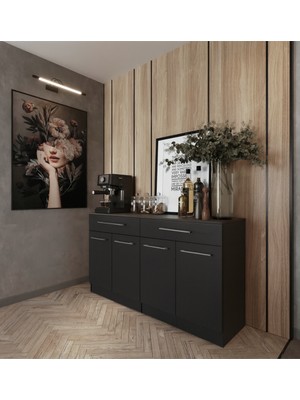 T Designo 160 cm Matcha 4 Kapaklı - 2 Çekmeceli Mutfak Alt Modül - Çok Amaçlı Dolap - Tezgah Dahil