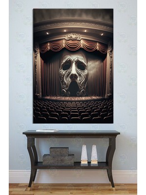Mgi Design Tiyatro Sahnesi ve Dev Maske Temalı Kanvas Tablo Dramatik Sinema Dekoru Sanatsal Pano