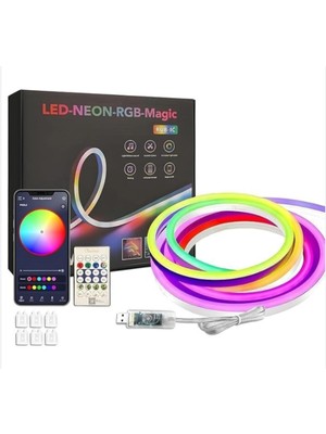 Powerr Led Aydınlatma 5V 5 Metre USB Kitli IP65 Ic-Rgb Pixel Neon Şerit LED Bluetoothlu ve Uzaktan Kumandalı