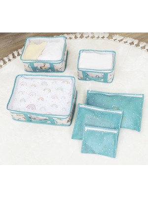 Lowell Home Baby 6'lı Desenli Fileli Bavul Valiz Içi Düzenleyici Çok Amaçlı Organizer (Yeşil)