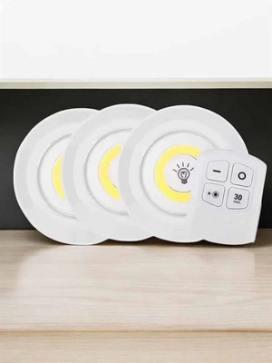 Lowell Home Spot Lamba LED Işık 3'lü Uzaktan Kumandalı Pilli Yapışkanlı Kablosuz