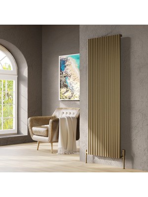 Lojimax Alüminyum Dekoratif Radyatör Fiona 1800X599MM 6 Dilim Mat Altın Rengi Eloksal | 1960 W Yüksek Isıl Güç | 5 Yıl Üretici Garantisi