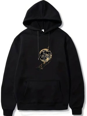 Caddekombin Dünya Desenli Kapüşonlu Cepli Efsane Desen 2 Iplik Şardonlu Sweatshirt