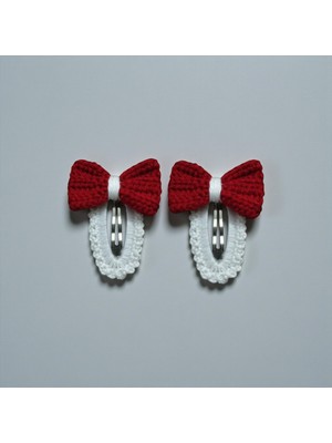 Kız Çocuk Örgü Fiyonk Çıtçıt Toka 2'li Set El Yapımı Saç Aksesuarı