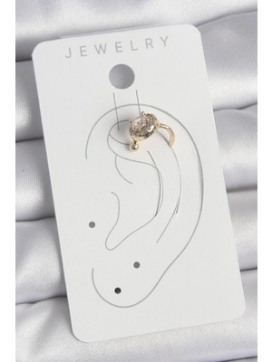 Pirinç Gold Renk Zirkon Taşlı Kadın Kıkırdak Küpe - Lisinya