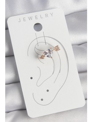 Pirinç Gold Renk Zirkon Taşlı Kalp Ok Model Kadın Kıkırdak Küpe - Lisinya