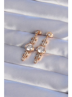 Xuping Rose Renk Zirkon Taşlı Geometrik Sallantılı Küpe - Lisinya