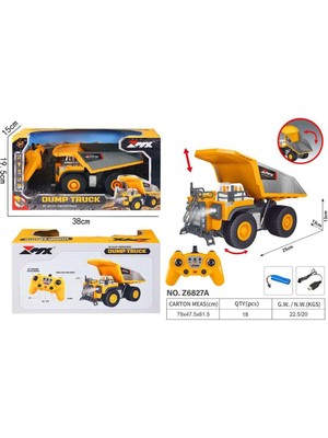 Pasifik Oyuncak Pasifik Kumandalı Kamyon Z6827A 9ch F/f R/c 2.4g USB Işıklı Şarjlı 1:18 3+