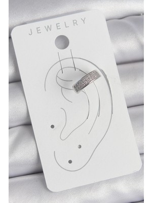 Pirinç Gümüş Renk Zirkon Taşlı Kıkırdak Model Kadın Küpe - Lisinya