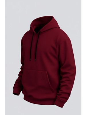 Damga Erkek Rahat Basic Bordo Kapşonlu Sweatshirt