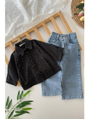 Miniğimin Cicileri Taşlı Kız Çocuk Gömlekli 2 Li Takım - Siyah