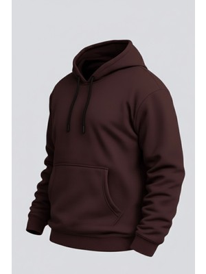 Damga Erkek Rahat Basic Kahve Kapşonlu Sweatshirt