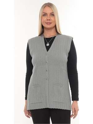 Kadın Merserize Cepli Düğmeli Rolax Triko Mevsimlik Anne Yelek
