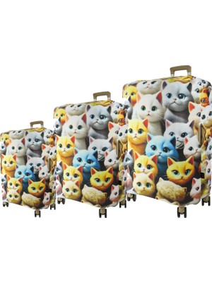 My Saraciye (MY#148 Sevimli Kediler) Valizler Için Kılıf Seti (Kabin Orta ve büyük)