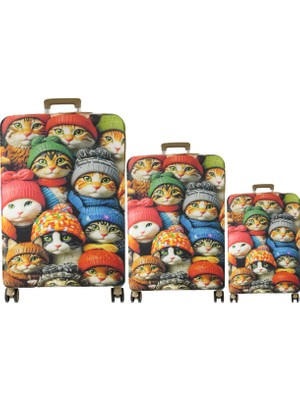 My Saraciye (MY#147 Şapkalı Kedi) Valizler Için Kılıf Seti (Kabin Orta ve büyük)
