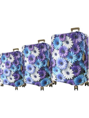 My Saraciye (MY#145 Mor Çiçekler) Valizler Için Kılıf Seti (Kabin Orta ve büyük)