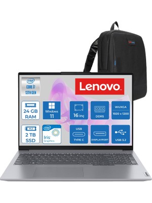 Lenovo Thinkbook 16 Gen6 Irl Intel Core I7 13700H 40GB Ddr5 512GB SSD Windows 11 Pro Iris Xe Graphics 16" Wuxga (1920X1200) IPS 300NITS Taşınabilir Bilgisayar T21KH00WATRP30 + Zetta Çanta