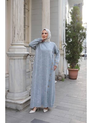 Nisum Moda Düğme Detaylı Pamuk Iki Iplik Elbise