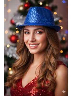 Dodomar Pullu Lüks Lacivert Saks Mavi Fotr Yılbaşı Şapkası – Parti ve Konsept Aksesuarı