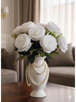 Yasima 10 Kafalı Beyaz Ingiliz Gülü Özel Gün ve Ev Dekorasyonu