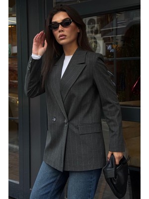 Madmext Füme Çizgili Kadın Blazer Ceket MG2624