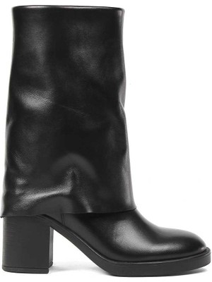 Celal Gültekin Kadın Siyah Fermuarlı Kalın Topuklu Deri Çizme