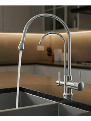 İsaoğlu Yapı Gümüş Arıtmalı Mutfak Bataryası Krom Özel Tasarım Mutfak Armatürü 5 Yıl Garanti