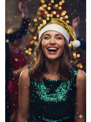 Dodomar 58 cm Parlak Kadife Gold Noel Baba Şapkası – Kardanesi Desenli Yılbaşı Parti Aksesuarı