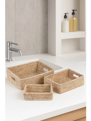 Çavdar Group 3'lü El Örmesi Hasır Sepet 3 Adet Düzenleyici Kalın Örgü Organizer Sepet