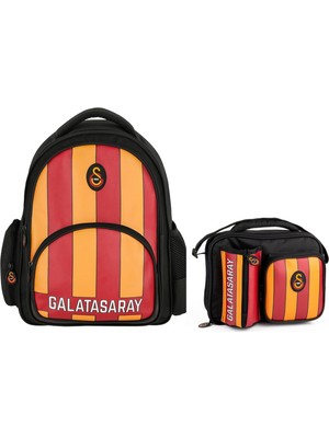 Galatasaray Erkek Çocuk Çizgi Baskılı Suni Deri Sırt Çantası ve Beslenme Çantası Seti - SETME25556B