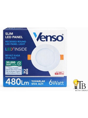 Venso Slim LED Panel 6W Yuvarlak Sıva Altı Beyaz Kasa Beyaz Işık