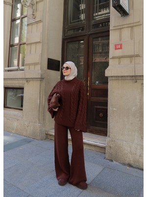 Moda Aksa Saç Örgü Premium Takım Kahve