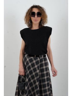 Zelish My Sister Gümüş Droplu Vatkalı Sıfır Kol Simli Bluz