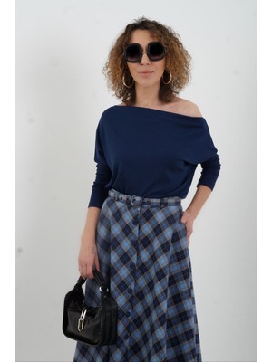 Zelish My Sister Lacivert Kayık Yaka Bluz