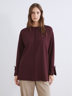 LC Waikiki Basic Mürdüm Bisiklet Yaka Oversize Kadın Tunik