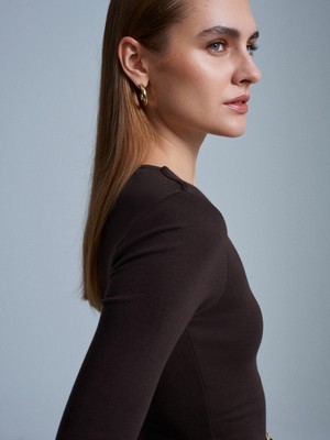 Dilvin 32284 Bisiklet Yaka Uzun Kollu Top-Koyu Kahve