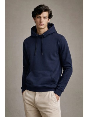 Damga Erkek Premium Salaş Mavi Kapşonlu Sweatshirt