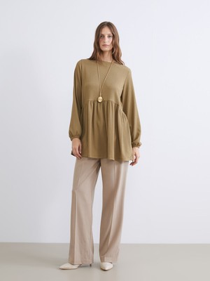 LC Waikiki Basic Haki Bisiklet Yaka Kadın Tunik