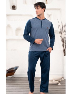 Pelin Erkek Uzun Kollu Patlı Orta Kalın Pijama TAKIMI-LACIVERT-6201