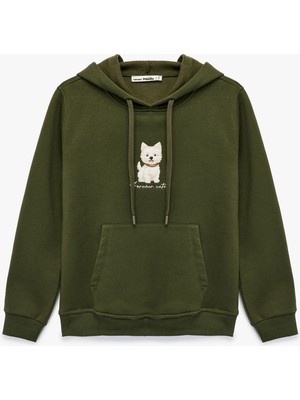 Koton Şardonlu Uzun Kollu Kapüşonlu Kanguru Cep Detaylı Köpek Baskılı Sweatshirt