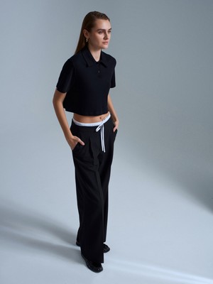 Dilvin 72240 Çift Belli Geniş Pantolon-Siyah