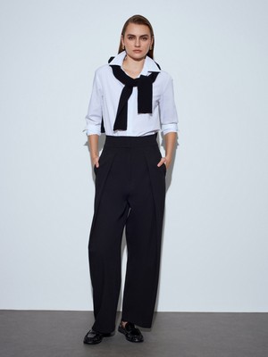 Dilvin 72236 Pileli Balon Pantolon-Siyah