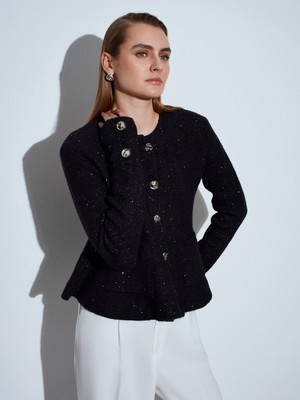 Dilvin 61001 Peplum Parıltılı Triko Hırka-Siyah