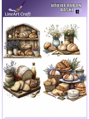 Lineart N: 92 Ekmek Sepeti Desenli Kumaş Transfer, Ahşap Transfer, Rub On Transfer 30*30 cm