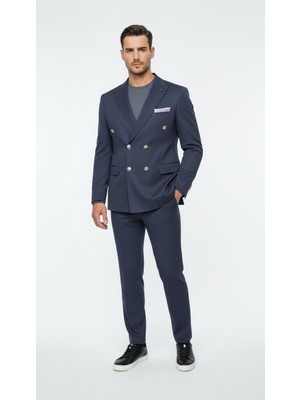 Plus Scorpion Erkek Kruvaze Gold Düğmeli Dokulu Likralı  Kumaş Blazer Ceket – Modern Kesim Şık Tasarım