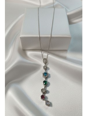 Aslı Kiraz Jewerly Kristal Taşlı Geometrik Y Kolye Gümüş Gld-Clk-Zncr-Kdn-Kly