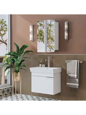 Roomart Likya Lavabolu Banyo Dolabı Takımı, Mdflam Tek Kapaklı Lavabolu 59 cm Banyo Alt Dolabı + Üst Dolabı
