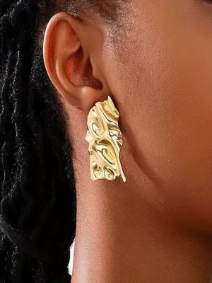 Alya's Aksesuar 14K Altın Kaplama Geometrik Plaka Küpe